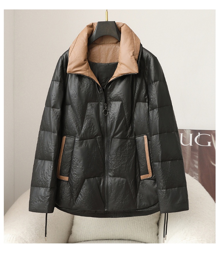 ChicShe 2025 Autunno Inverno Nuovo Cappotto Corto in Pelle di Pecora da Donna in Piuma d'Oca Spessa e Calda Giacca in Vera Pelle Haining_voghion.com