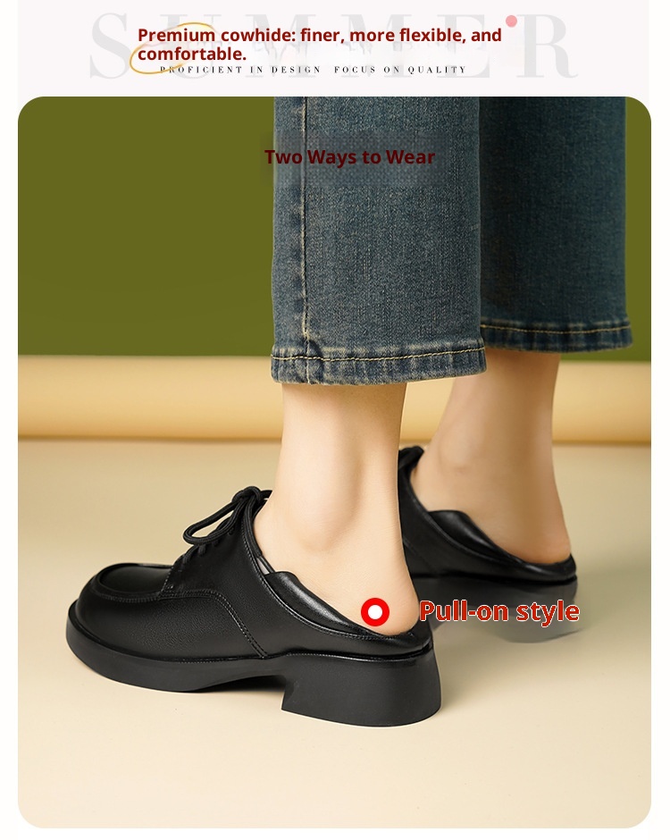 Mocassini in vera pelle con suola spessa 2024, nuovi modelli primaverili in stile britannico, scarpe basse versatili con tacco grosso e lacci per donna_voghion.com