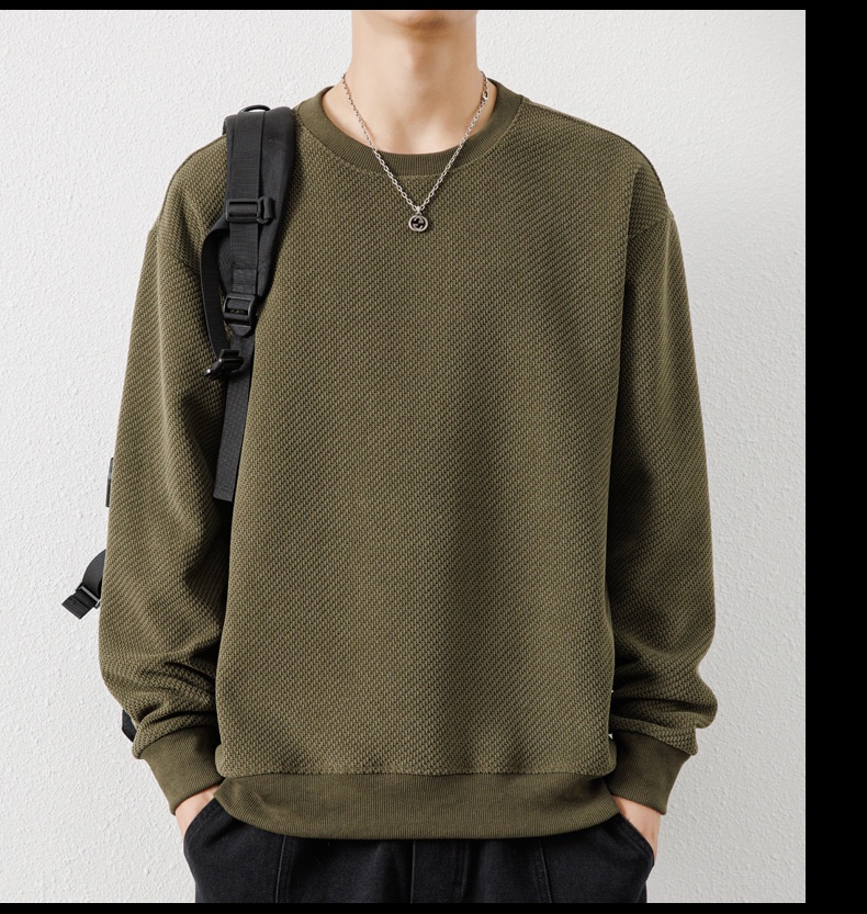 boy Autumn Winter New Thickened Crew Neck Youth Waffle Men's Loose Pullover Long Sleeve Sweatshirt Wholesale_voghion.com