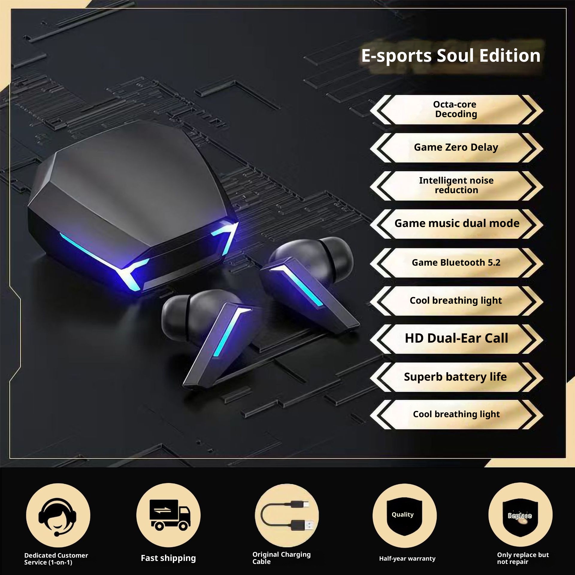 3c M10 Bluetooth Gaming E-sports PUBG Noise Cancelling Sports Headset Running Dedicated In-ear New Model_voghion.com