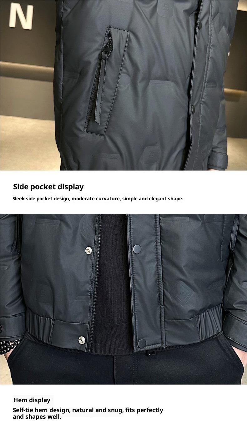 Neue, dicke, warme Winterjacke für Jungen mit Stehkragen, stylisch und lässig, weiß, mit Entendaunenfüllung – Herren-Oberbekleidung_voghion.com