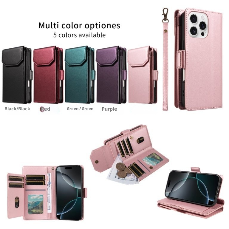 TechGlobe Cross-border-kompatible iPhone 16 Multi-SIM Leder-Wallet-Handyhülle 15 14 Pro Max Schutzhülle_voghion.com