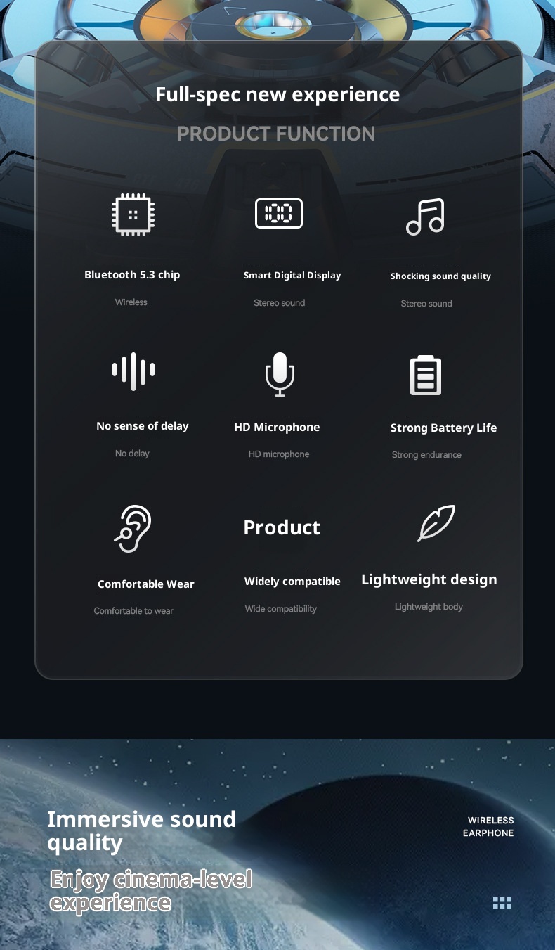 3c 2023 Nuove cuffie Bluetooth da gioco wireless con fascia da collo e display digitale, batteria a lunga durata, universali per tutti_voghion.com
