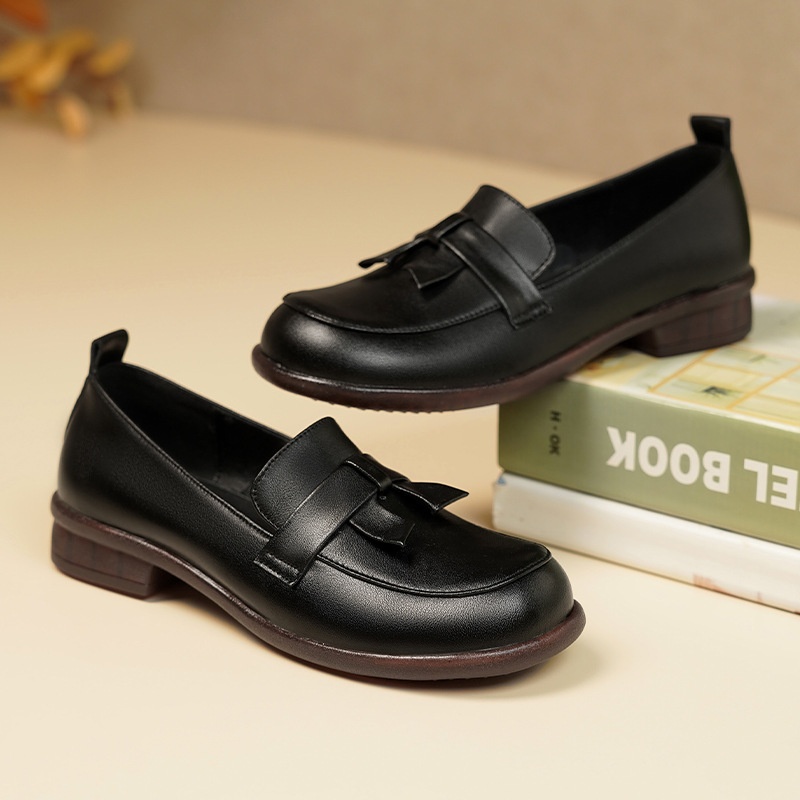 Loafers Dames Lente Herfst Nieuwe Britse Stijl Kleine Echte Lederen Zachte Zool Instappers Enkel Schoenen Voor Middelbare Leeftijd En_voghion.com