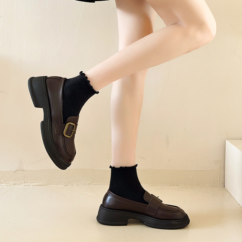 Herfst Nieuwe Zwarte Leren Instappers Voor Dames Dikke Zolen Mary Jane Schoenen_voghion.com