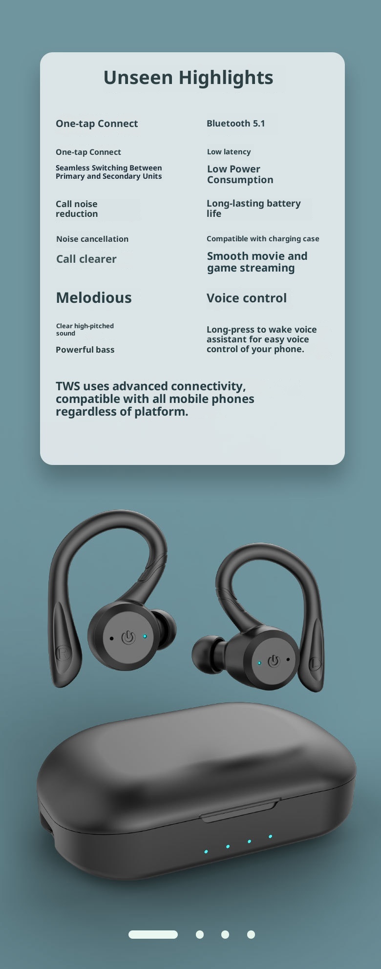 3c In-Ear Sports Headphones Waterproof Long Standby Wireless Bluetooth Earphones High Battery_voghion.com