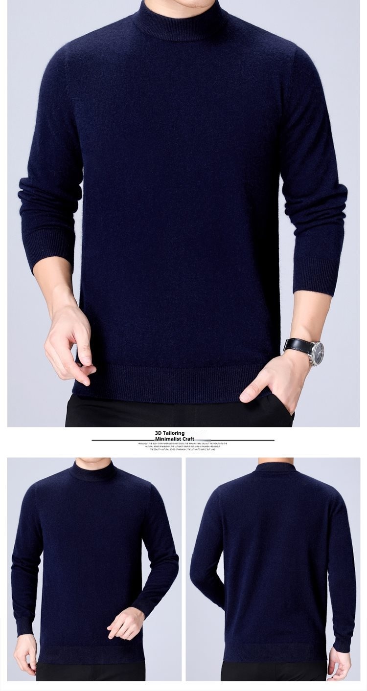 1 autentico maglione in pura lana ispessita per uomo, maglione a collo alto, strato di base per la mezza età, maglione da papà_voghion.com