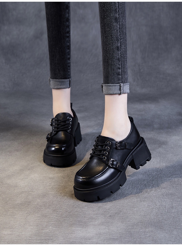 Mocassini JK con tacco alto, stile britannico, nuovi, con fibbia e lacci, suola spessa, autentici, primavera e autunno 2024_voghion.com