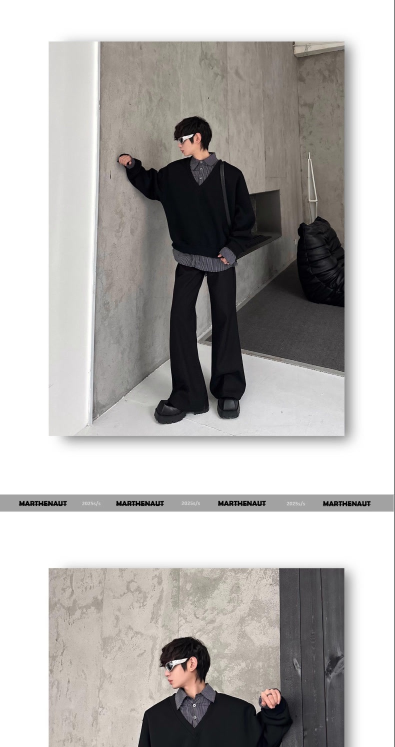 boy Boy Autumn Winter Niche Design Two-Piece Patchwork Sweatshirt Men's Korean Style Solid Color Versatile Loose Top_voghion.com