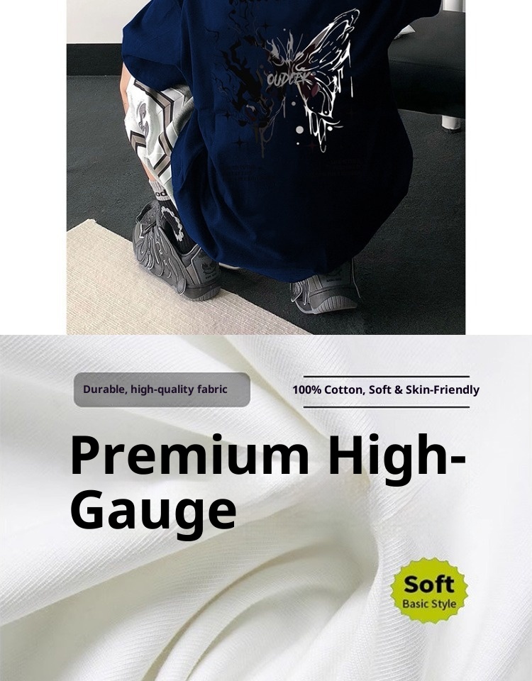 boy Boy Trendy Brand Cool Style T-Shirt For Men High-End Summer Cotton Butterfly Short American High Street Niche Five-Quarter_voghion.com