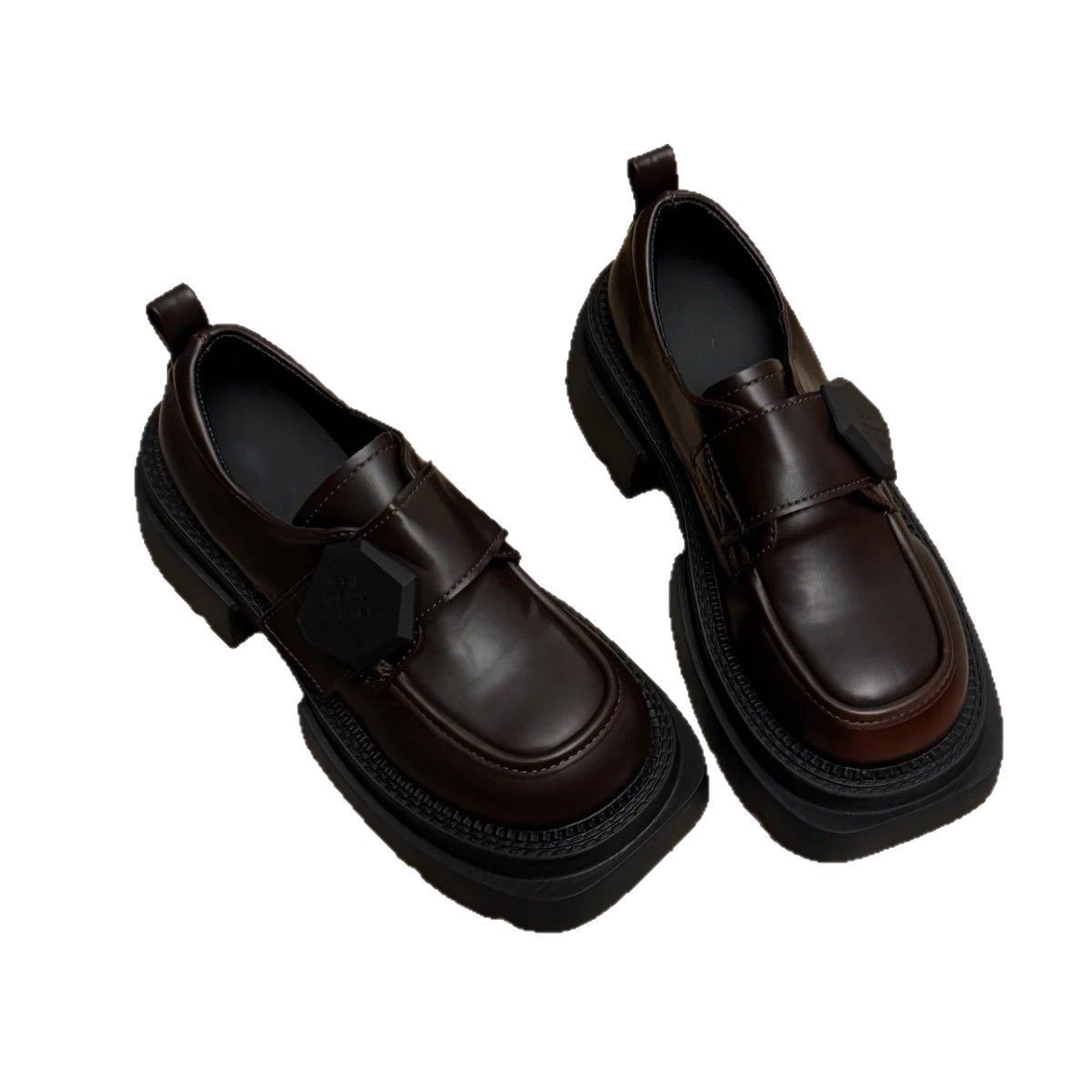 Dames leren 2025 lente nieuwe Britse stijl klittenband vierkante neus mode casual loafers platform dikke zool enkele schoenen_voghion.com