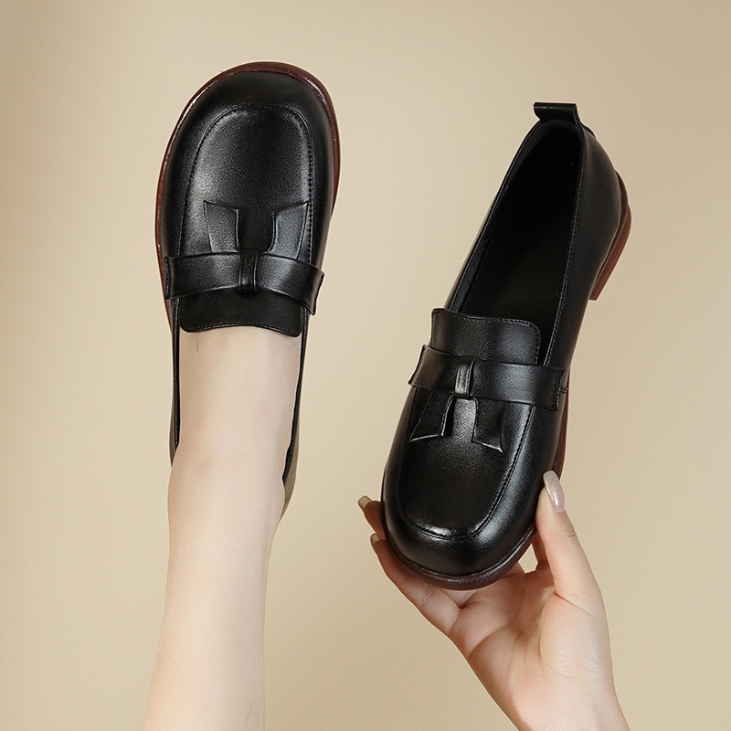 Loafers Dames Lente Herfst Nieuwe Britse Stijl Kleine Echte Lederen Zachte Zool Instappers Enkel Schoenen Voor Middelbare Leeftijd En_voghion.com