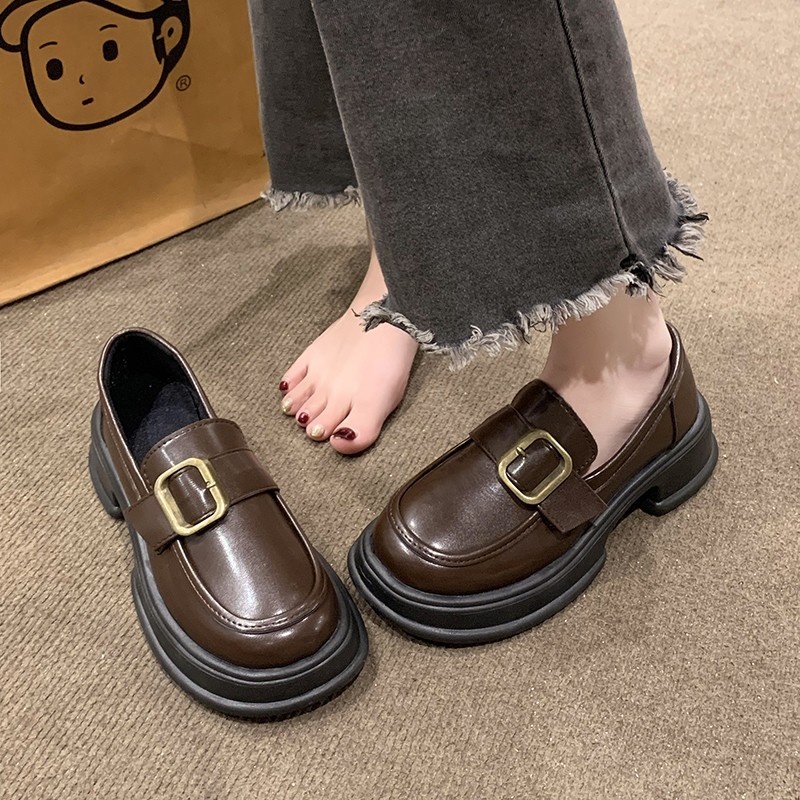 2024 Nieuwe Loafers Britse Stijl Zachte Dames Trendy Lente Herfst Dikke Zool Retro Slip-On Kleine Leren Schoenen_voghion.com