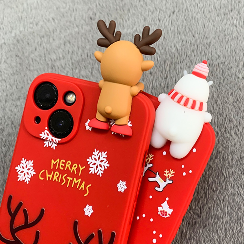 TechGlobe Suitable For 17 16 Pro Max Christmas Snowman Cartoon Reindeer Embossed Doll Phone Case_voghion.com