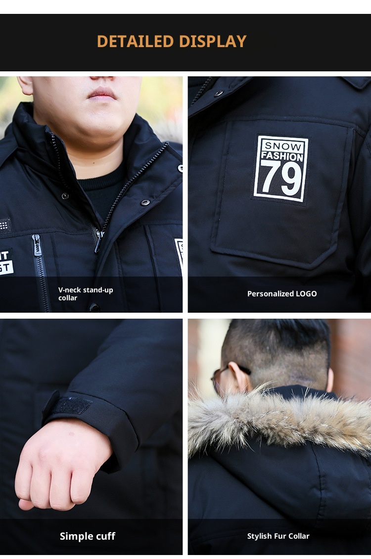 Daunenjacke in Übergröße für Jungen, mittellang, dick gefüttert, warm, Oversized-Wintermantel für Herren_voghion.com