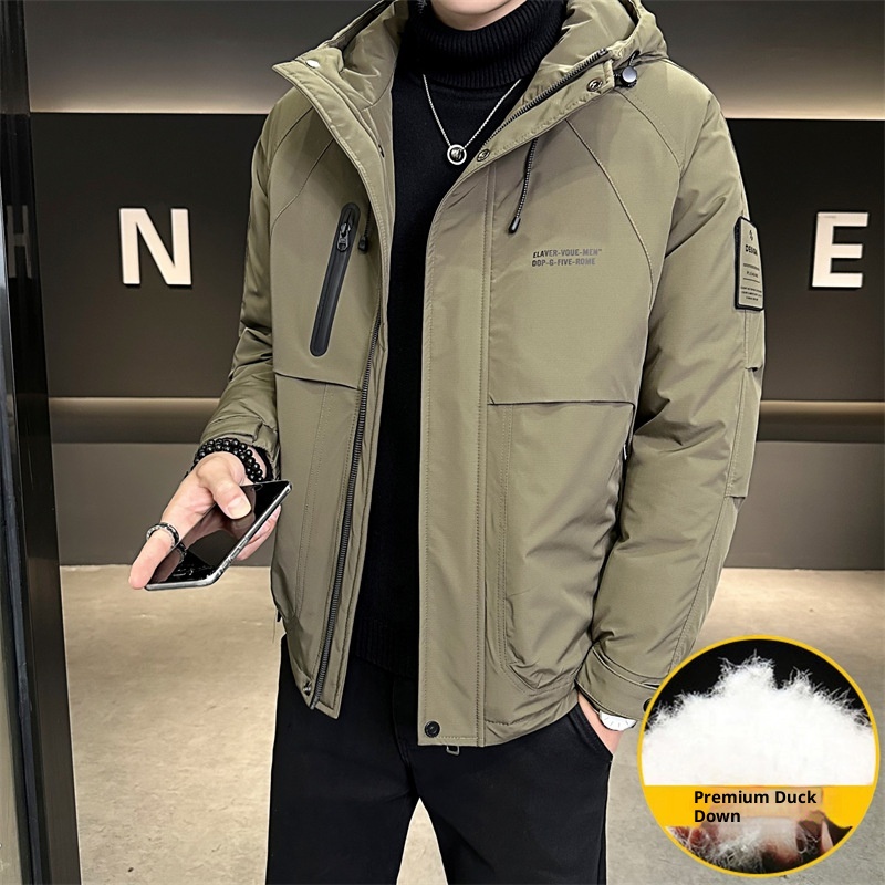Winterdaunenjacke im gleichen Stil für Herren, trendige Marke, attraktive Kapuzenjacke, Arbeitskleidung, dicker, warmer Mantel_voghion.com