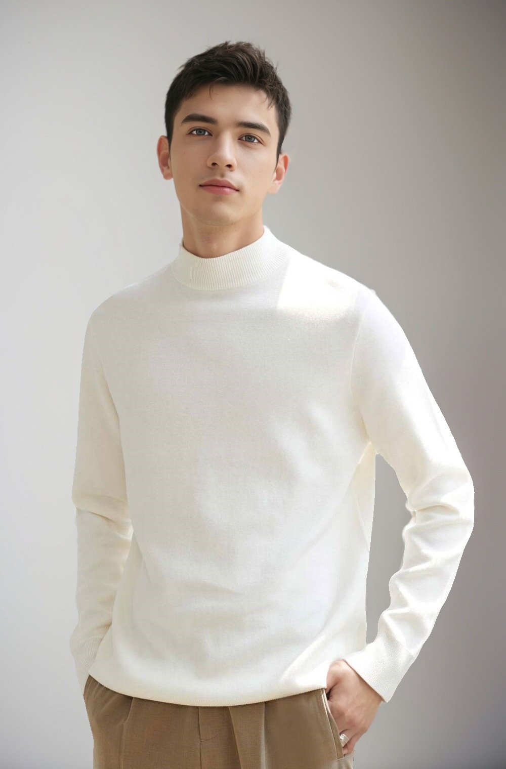 1 Maglione da uomo tinta unita 2025 Autunno Inverno Nuovo foderato in pile ispessito caldo collo medio maglietta base nera top alla moda_voghion.com