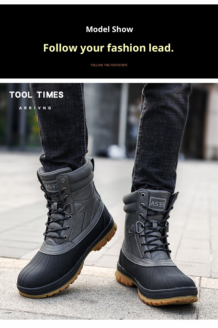 ShoeGlobe Cross-Border Russland Ukraine Herbst Winter Schwarzer Herren-Flachabsatz mit rutschfester Sohle, verdickter Schaft, griffig, für Wanderungen, sofort lieferbar_voghion.com