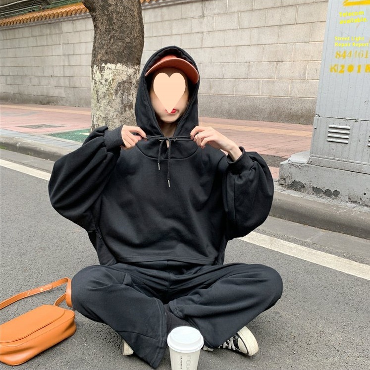 001 2025 Primavera e autunno stile coreano da donna sportivo casual felpa con cappuccio a maniche lunghe pantaloni larghi gamba moda_voghion.com