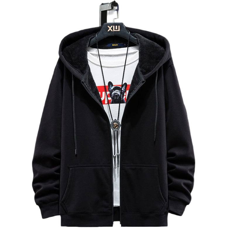 boy Boy New Autumn Winter Plus Size Zipper Hoodie For Men, Fleece-Lined Loose Cardigan, Men's Hooded Sweatshirt Jacket_voghion.com