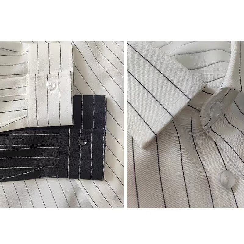 ForMen 2023 Spring Summer High-End Dark Green Striped Men Long Sleeve Loose Silky Non-Iron Casual Shirt Trendy_voghion.com