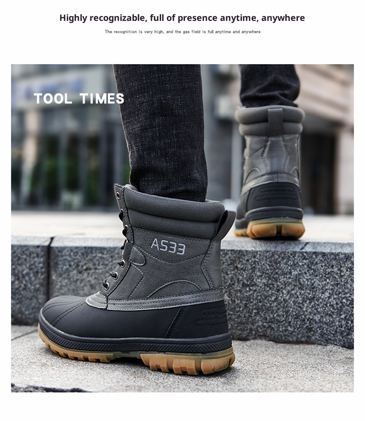ShoeGlobe Cross-Border Russland Ukraine Herbst Winter Schwarzer Herren-Flachabsatz mit rutschfester Sohle, verdickter Schaft, griffig, für Wanderungen, sofort lieferbar_voghion.com
