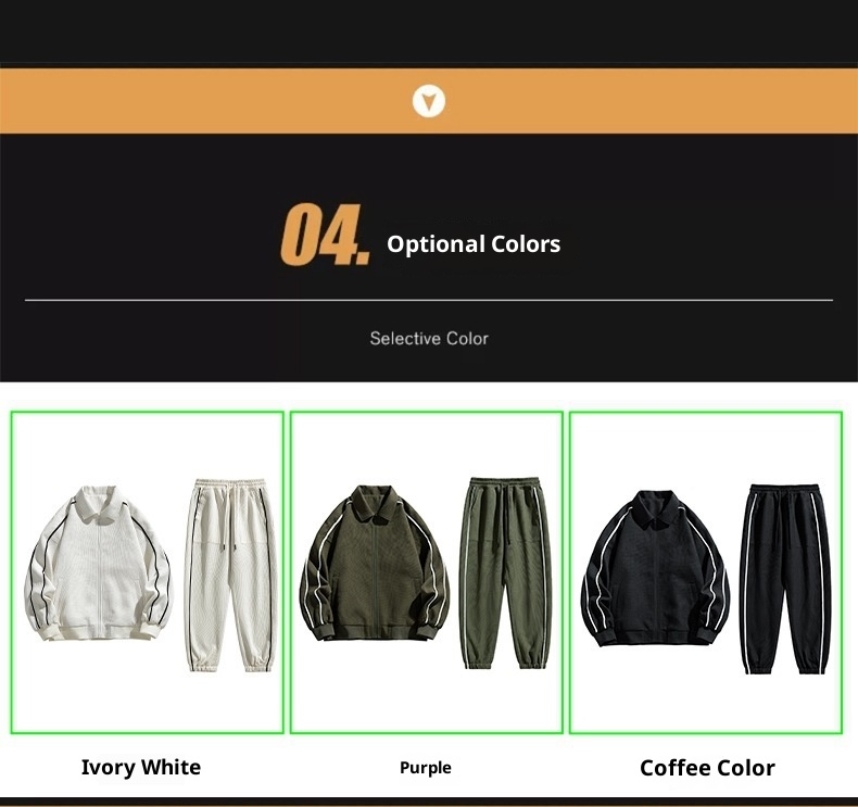 001 3D Men's Spring And Autumn Waffle Grid Casual Sports Suit Lapel Jacket Jogger Pants Two-Piece Set_voghion.com