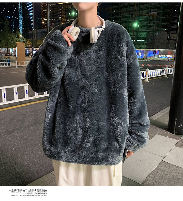 boy Y25Pexrozna Trendy Brand Autumn Winter Couple Lamb Wool Men Fleece Warm Round Neck Sweatshirt Loose Jacket_voghion.com