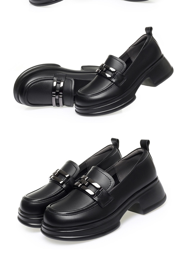 Genuine Thick-Soled Loafers 2024 Spring And Autumn Round-Toe Flat Soft Sole Slip-On Women's Mid-Cut Comfortable Leather_voghion.com