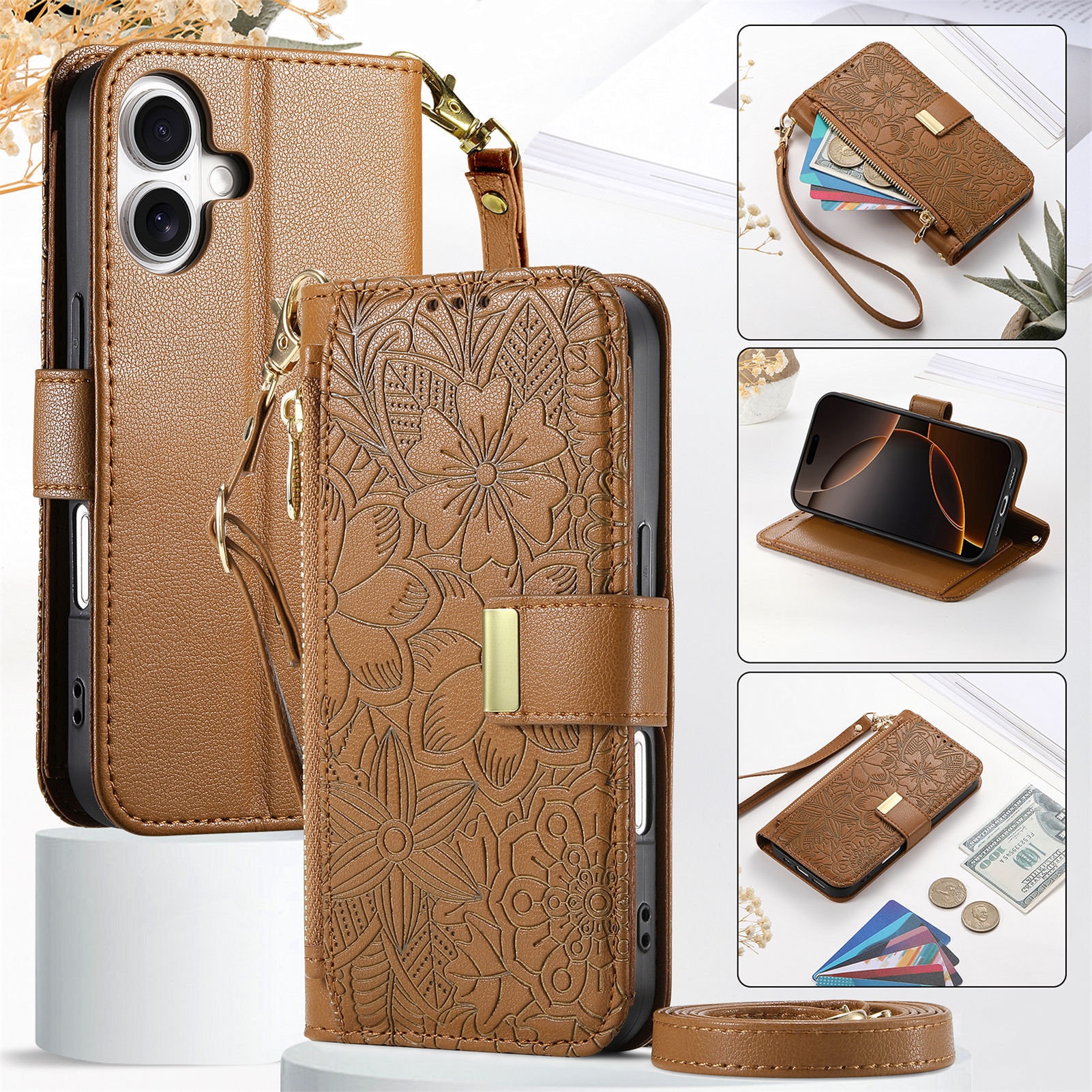 TechGlobe Compatible With Google 10ProXL Flip Leather Pixel9 Card Holder Zipper 9A Long Lanyard Phone Case_voghion.com