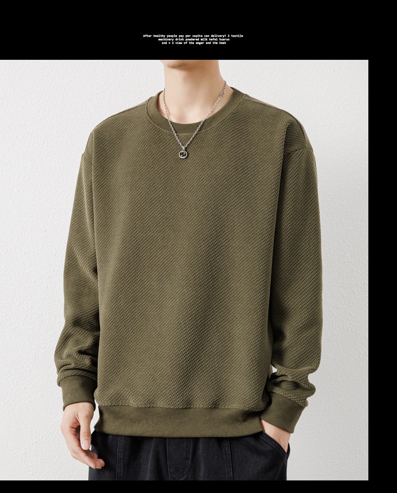 boy Autumn Winter New Thickened Crew Neck Youth Waffle Men's Loose Pullover Long Sleeve Sweatshirt Wholesale_voghion.com