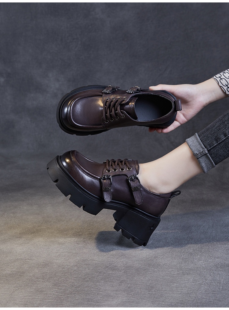 Mocassini JK con tacco alto, stile britannico, nuovi, con fibbia e lacci, suola spessa, autentici, primavera e autunno 2024_voghion.com