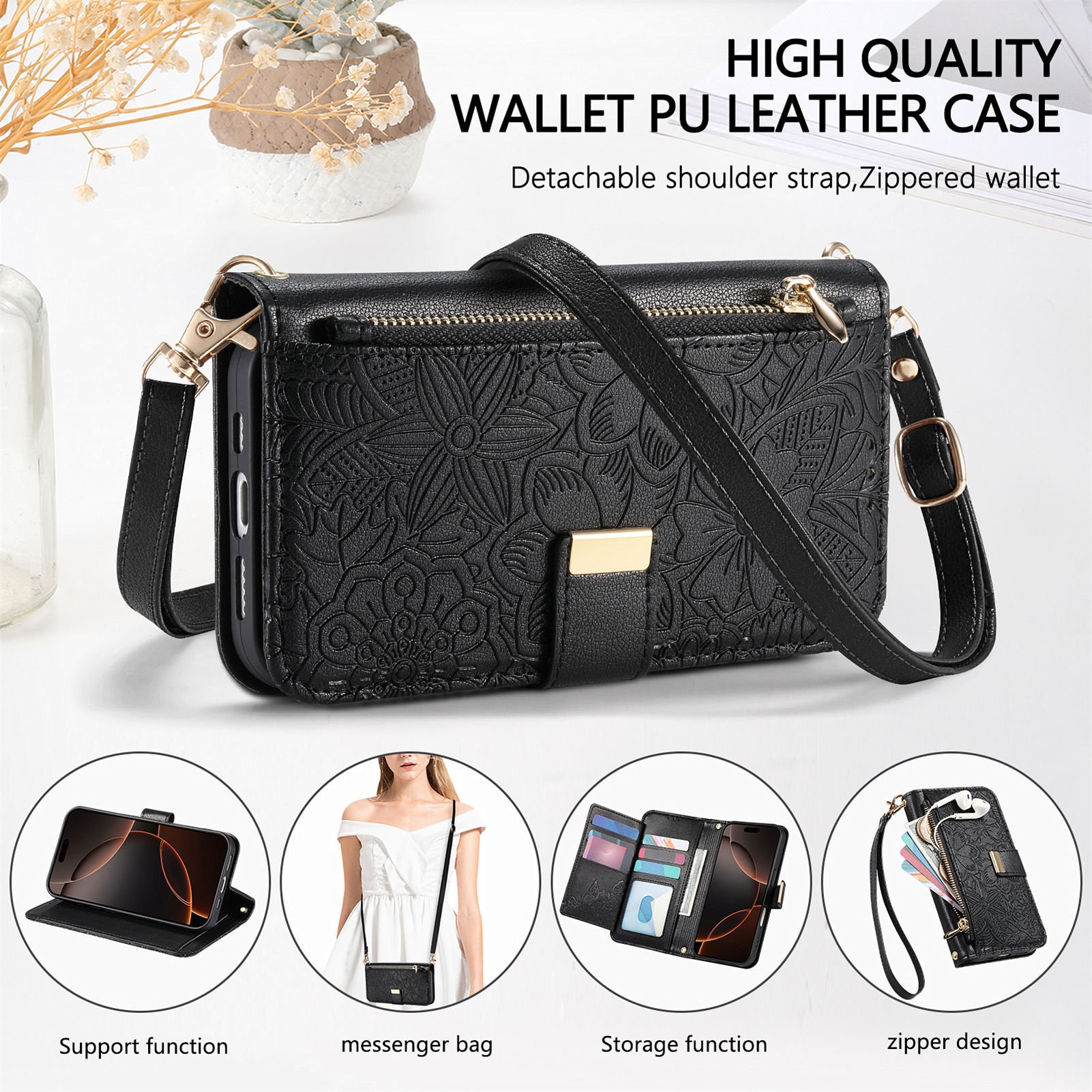 TechGlobe Compatible With Google 10ProXL Flip Leather Pixel9 Card Holder Zipper 9A Long Lanyard Phone Case_voghion.com