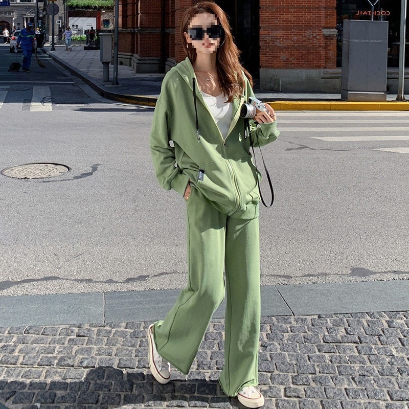 001 Plus Size Extra Large Sports Casual For Women, Spring Autumn Cardigan Sweatshirt And Wide-Leg Pants Two-Piece Set_voghion.com