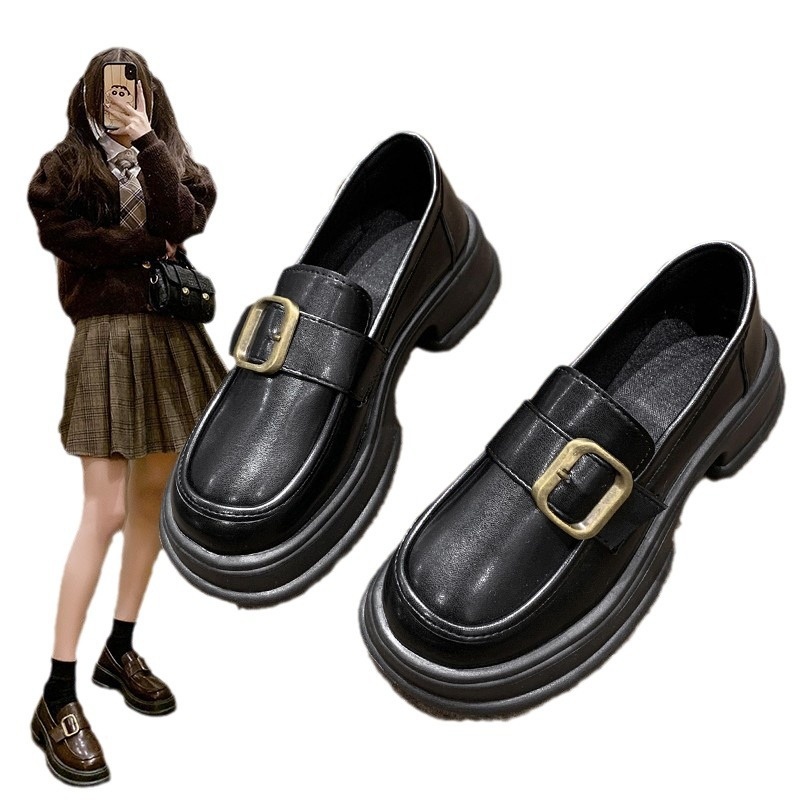 2024 Nieuwe Loafers Britse Stijl Zachte Dames Trendy Lente Herfst Dikke Zool Retro Slip-On Kleine Leren Schoenen_voghion.com