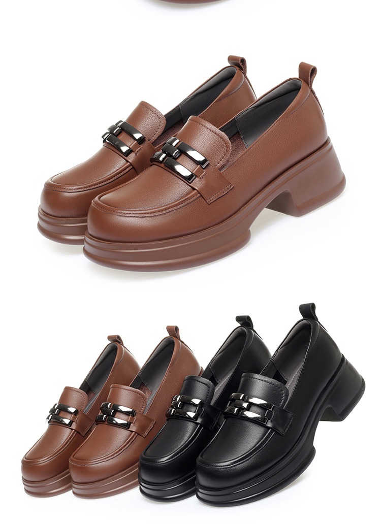 Genuine Thick-Soled Loafers 2024 Spring And Autumn Round-Toe Flat Soft Sole Slip-On Women's Mid-Cut Comfortable Leather_voghion.com