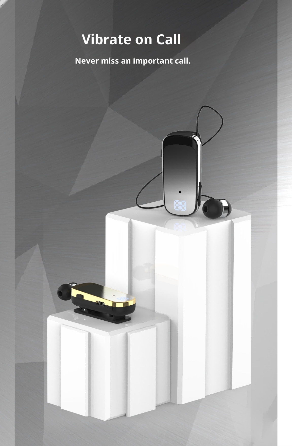 3c K65 New Clip-on Telescopic Cord Bluetooth In-ear Digital Display Long Battery Life Business Single Ear Earphones_voghion.com