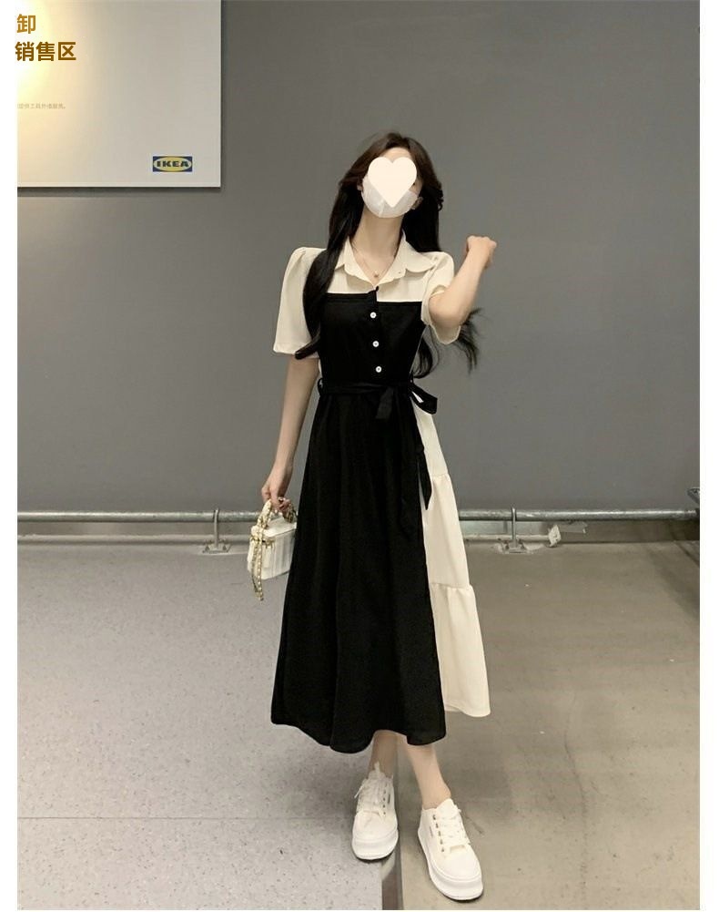 GraceChic Plus Size Color Block Patchwork Two-Piece Shirt Women Summer New For Chubby MM Waist Slimming Hepburn Style Long_voghion.com