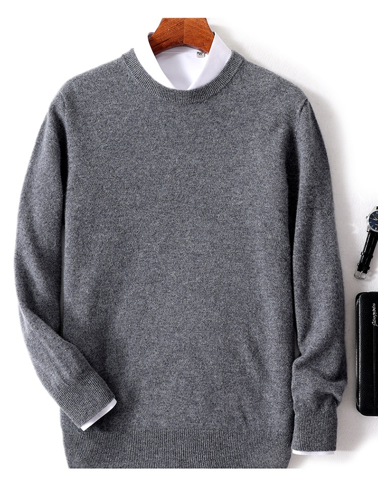 Maglione da uomo in pura lana 100% lavorato a maglia con scollo rotondo, autunno e inverno, senza cuciture, con base in cashmere_voghion.com