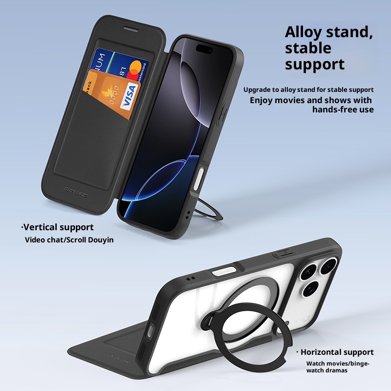 TechGlobe Kompatible iPhone 17 Flip-Case mit magnetischem Ständer, Dual-SIM-Slot, Business-Lederhülle, Fabrik-Großhandel_voghion.com