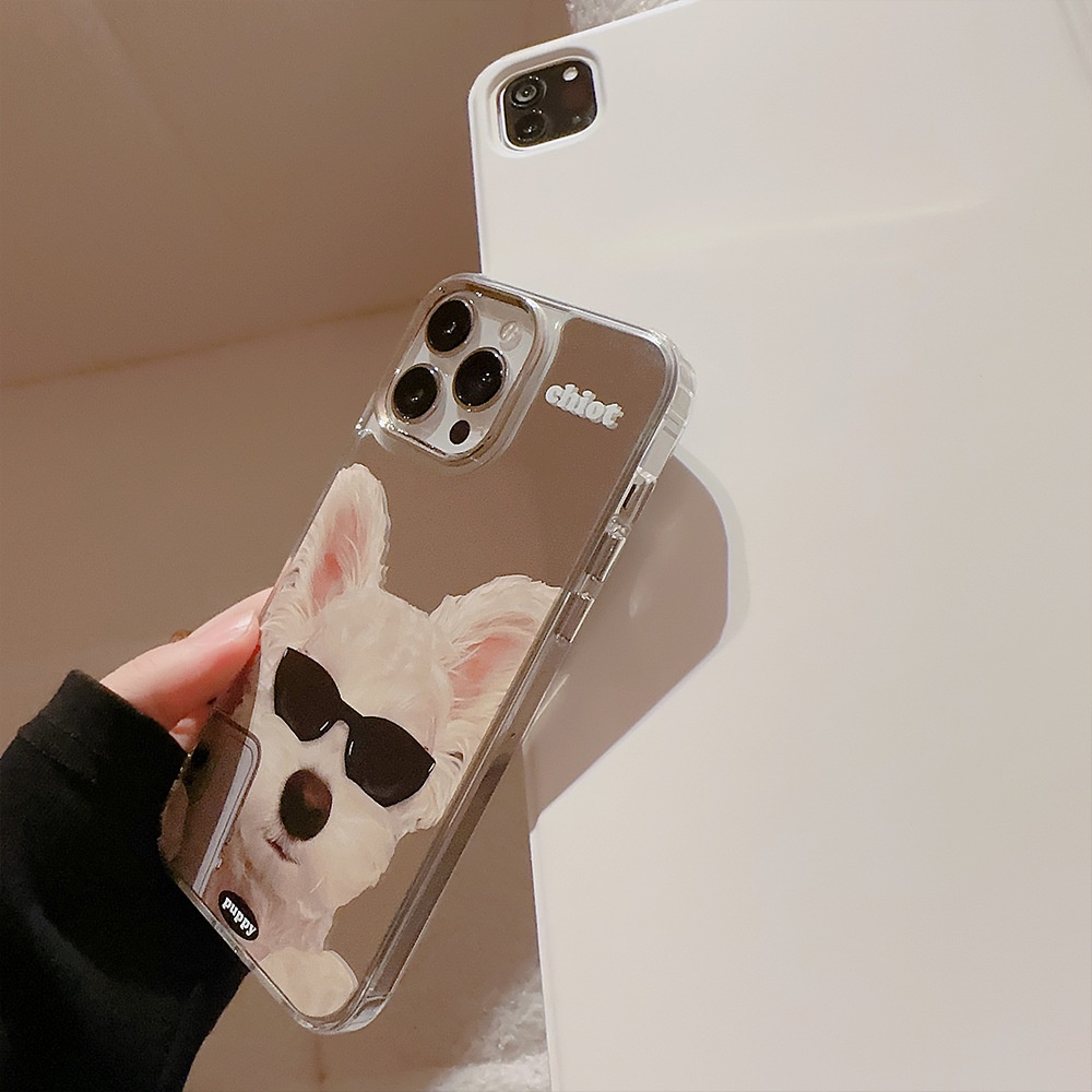 TechGlobe compatibile con 15 Pro Phone Case Max Occhiali da sole Cane iPhone 16 Copertura completa 13 Trendy Cool Personality 14 Specchio_voghion.com