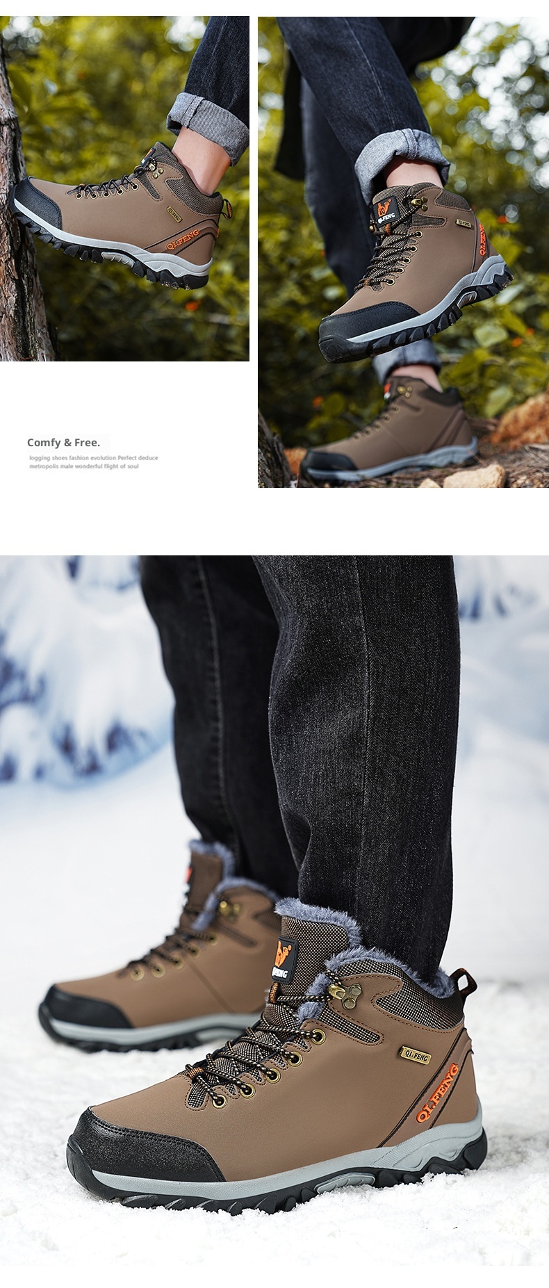 ShoeGlobe Winterschuhe mit dicker Sohle, rutschfest, wasserdicht, hoch geschnitten, für Outdoor-Aktivitäten wie Wandern und Freizeit._voghion.com