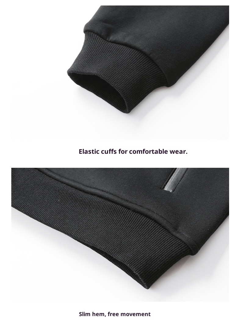 001 Fleece-Lined Thickened Lamb Wool Sports Suit For Men, Casual Stand Collar Sweatshirt, Running Nine-Point Long Pants,_voghion.com