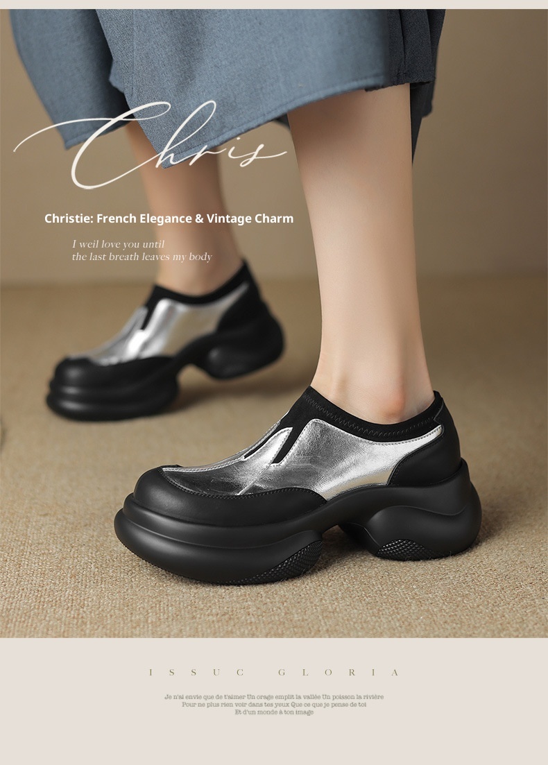 2024 Scarpe da donna in pelle con tacco alto singolo e punta tonda, mocassini con suola spessa e tacco grosso, stile britannico, primavera autunno_voghion.com