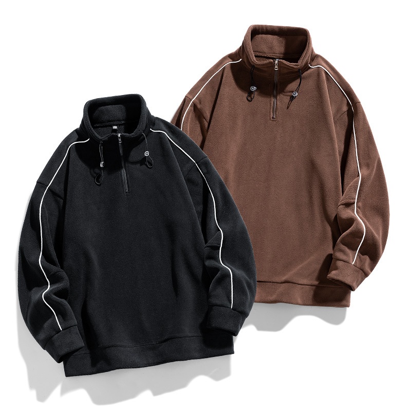 boy Boy Stand Collar 2023 New Men's Sweatshirt Winter Polar Fleece Half Zipper Warm Base Shirt Men_voghion.com