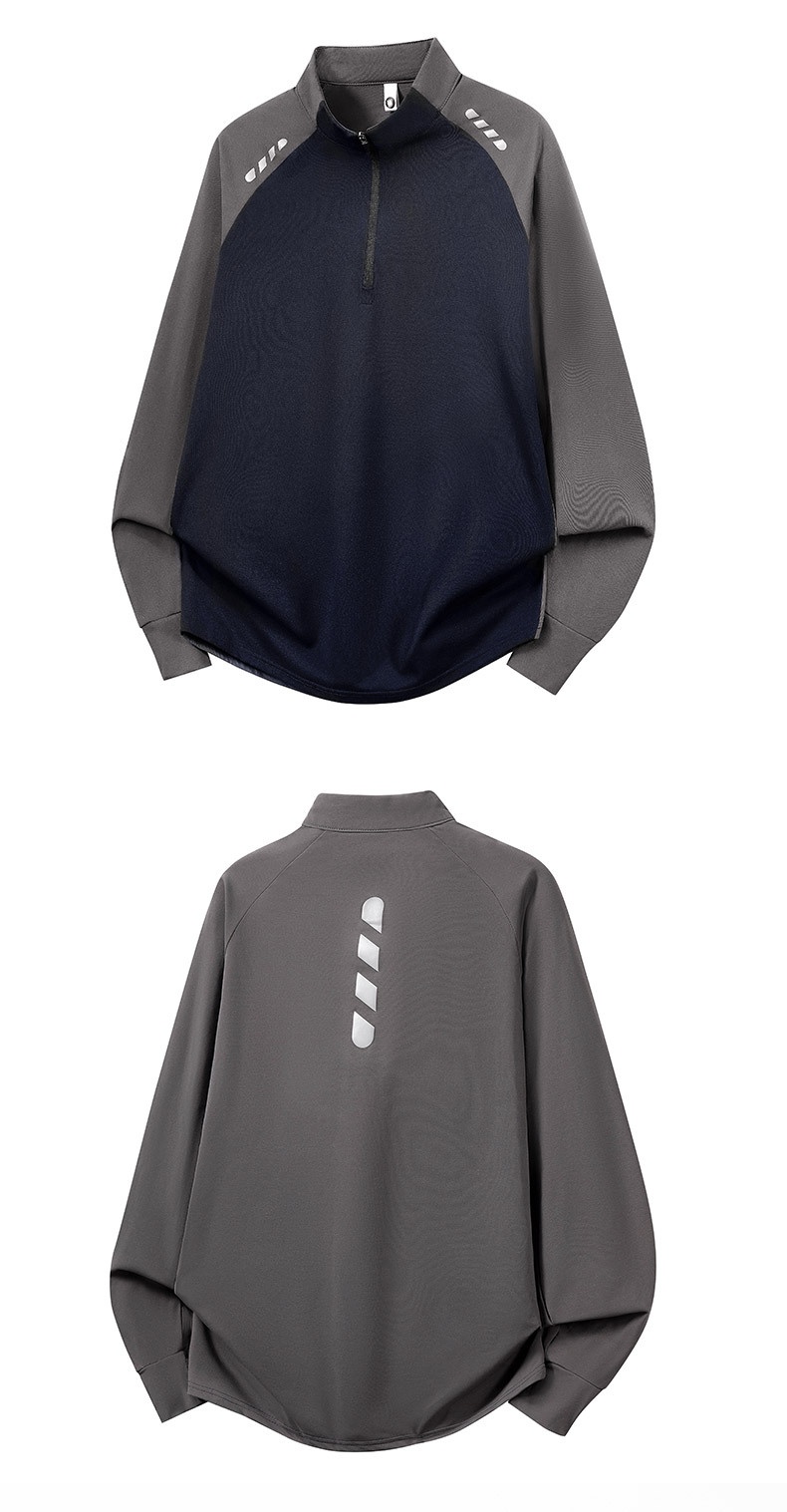 boy Boy Half-Zip Outdoor Sports Long Sleeve Quick-Dry Autumn Sun Protection Reflective Men's Running Fitness Basketball Shirt_voghion.com