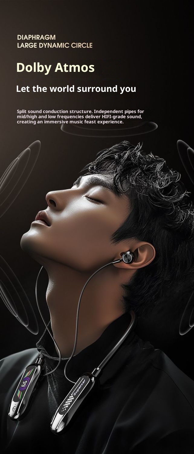 3c 2025 Nuovi auricolari wireless Bluetooth con archetto da collo e display digitale, batteria a lunga durata, auricolari da appendere al collo con funzione di ritorno auricolare_voghion.com