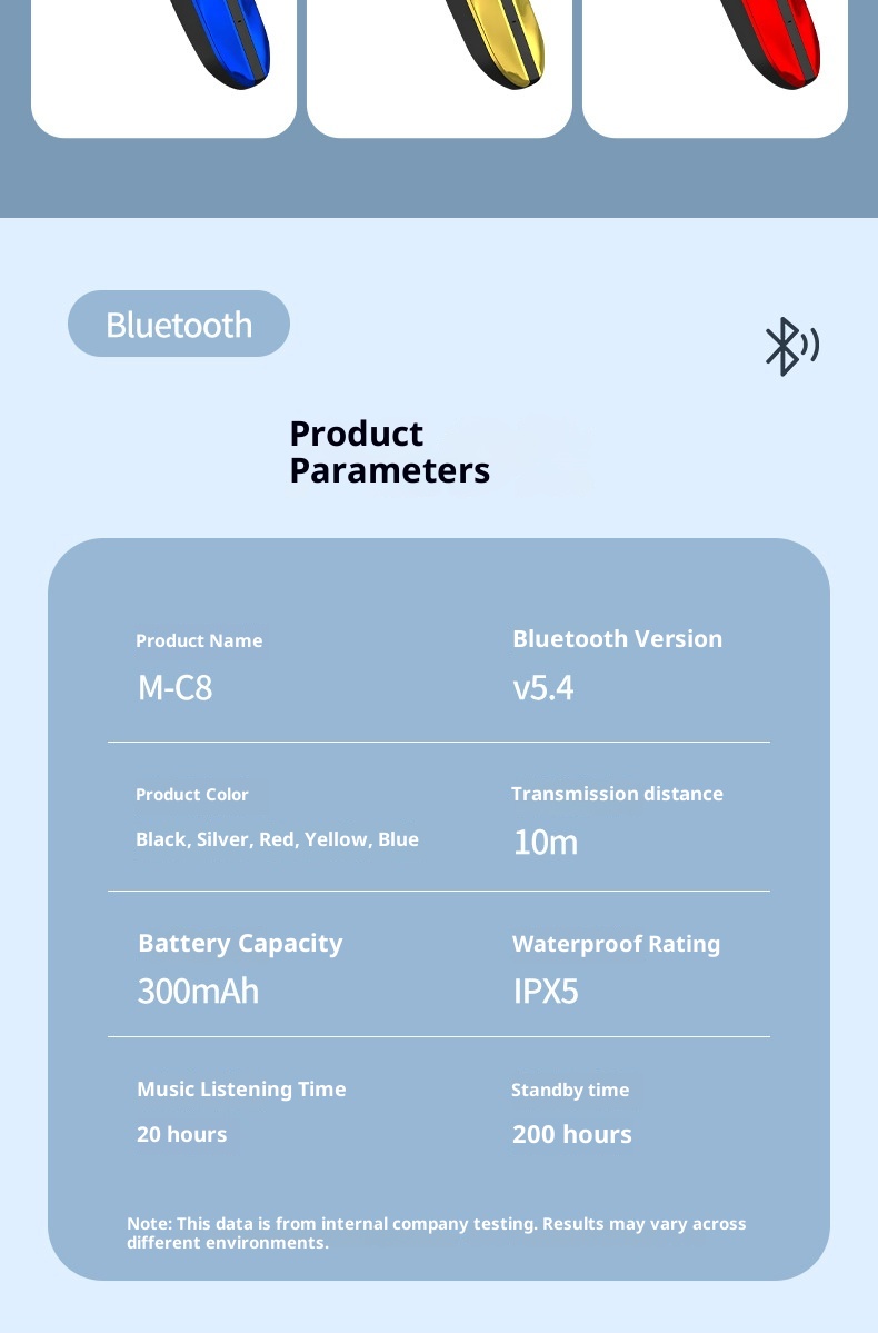 Écouteurs intra-auriculaires Bluetooth sans fil 3c Cross-Border M-C8 avec crochet d'oreille, longue autonomie, étanches, pour le sport et réduction de bruit (Huaqiangbei)_voghion.com