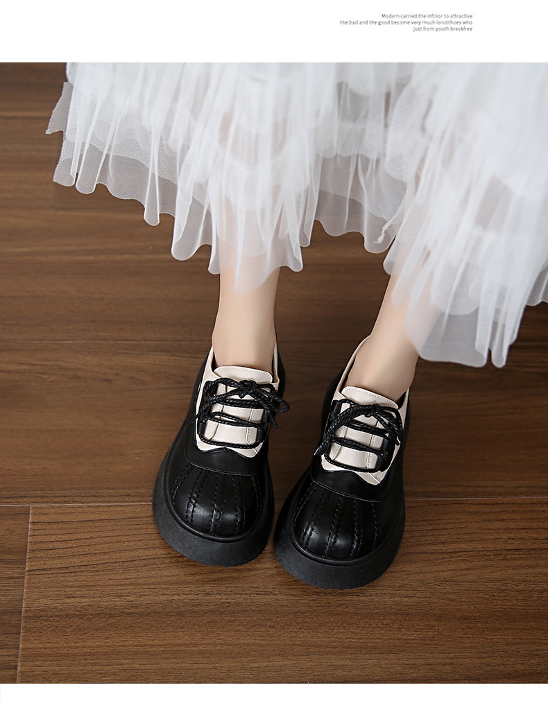 Shell Toe Dames Leren Franse Retro Dikke Zool Casual Enkel Schoenen Britse Stijl Leuke College Studenten Loafers_voghion.com