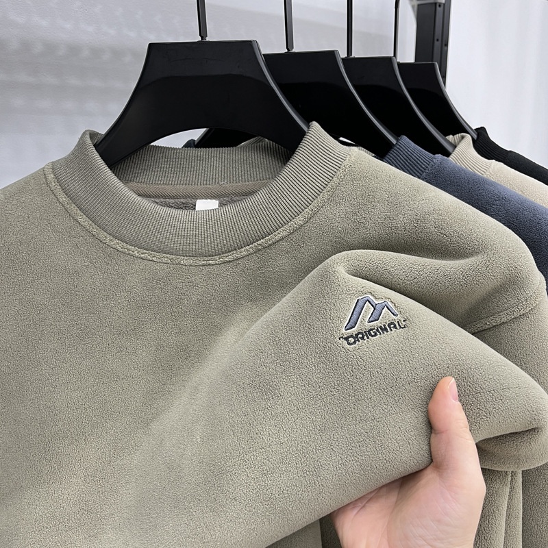 Moletom masculino de inverno com gola redonda, forro de lã polar, aquecimento automático e forro de lã, em lã de alpaca. Mais vendido._voghion.com